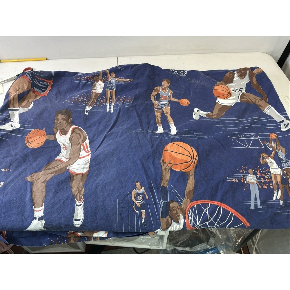 Pottery Barn Kids VTG Basketball Players Twin Duvet  Navy Blue RARE HTF